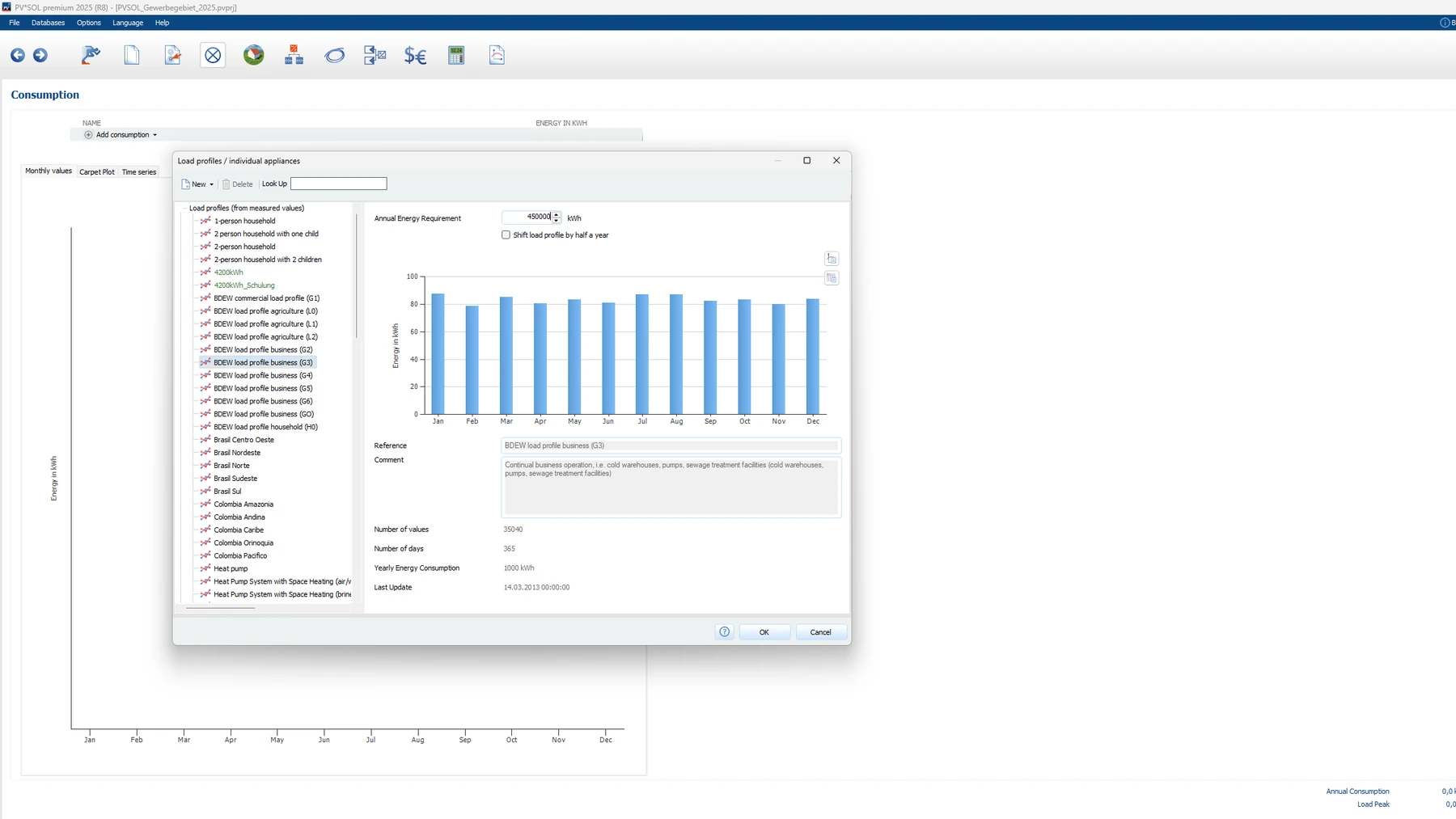 PV*SOL software screen: Define consumption