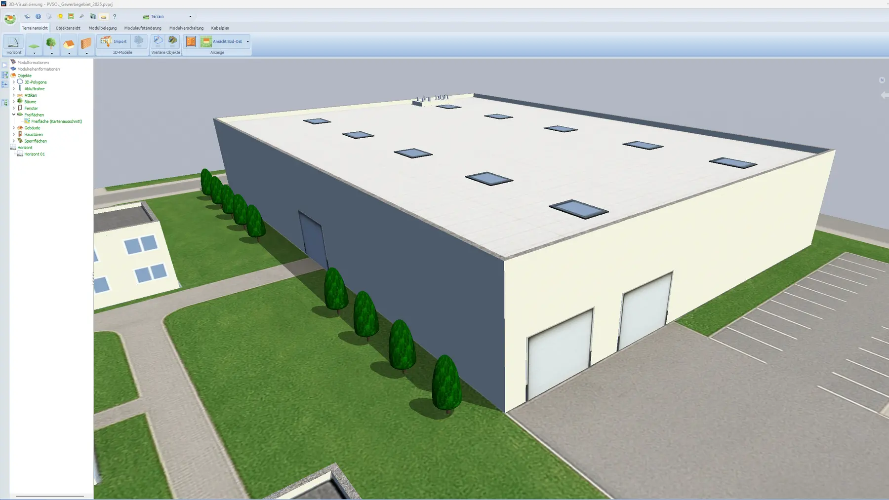 PV*SOL software screen: Extrude the building