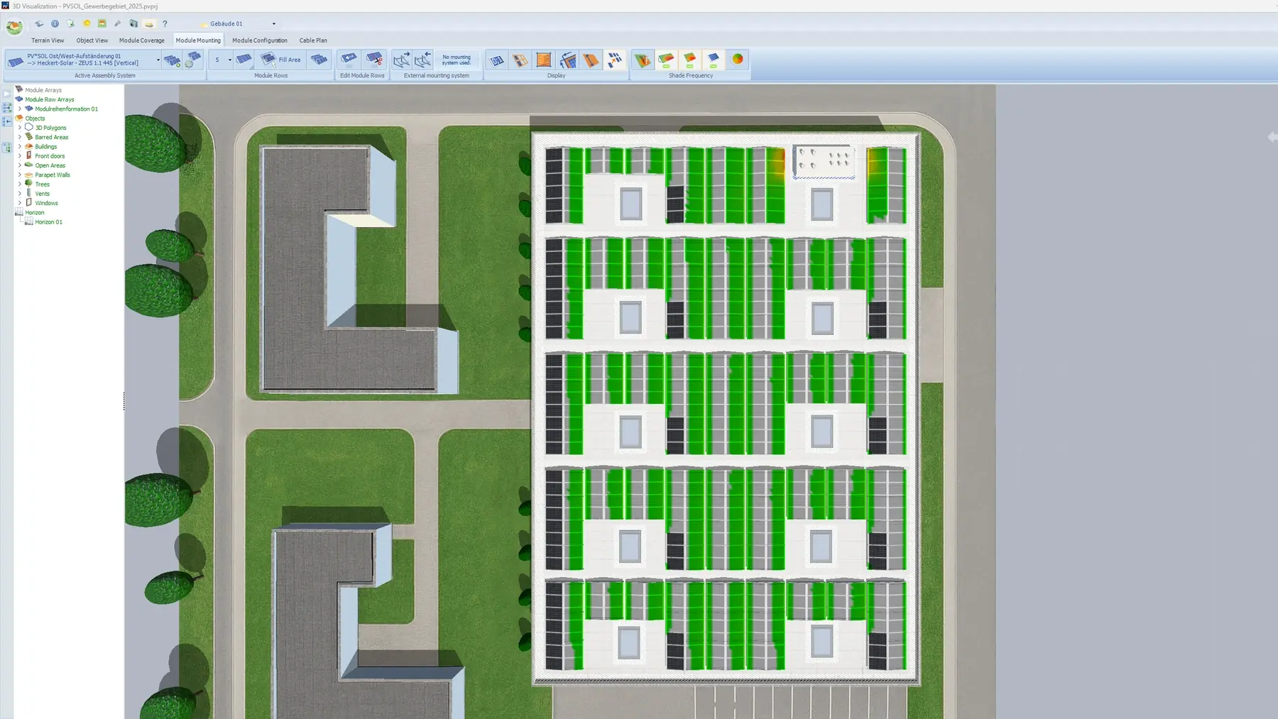 PV*SOL software screen: Run detailed shading analysis